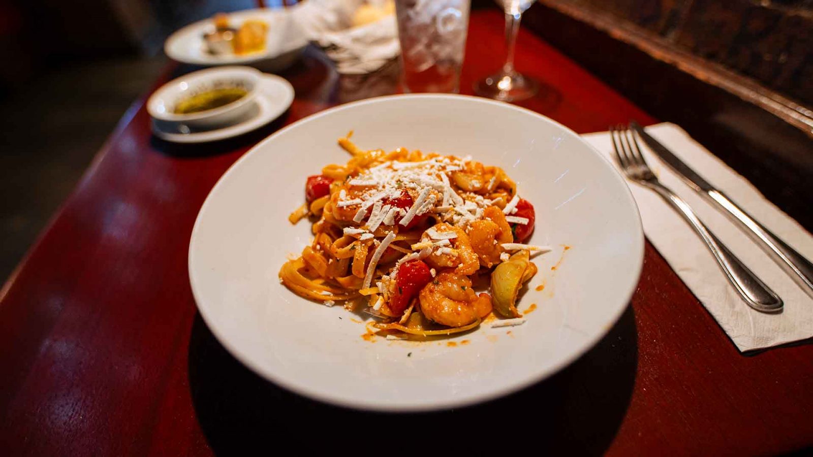 Plate of pasta from Mama Melrose’s Ristorante Italiano.